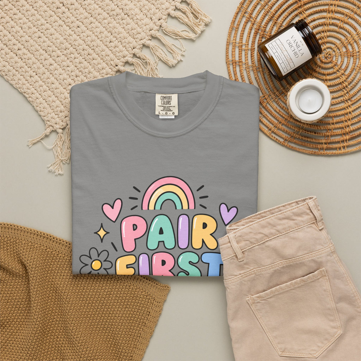 Pair First Teach Second T-Shirt | Cute Rainbow Classroom Design