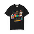 Coffee Teach Repeat T-shirt | Teacher Coffee Book Stack Pencil Mug Design