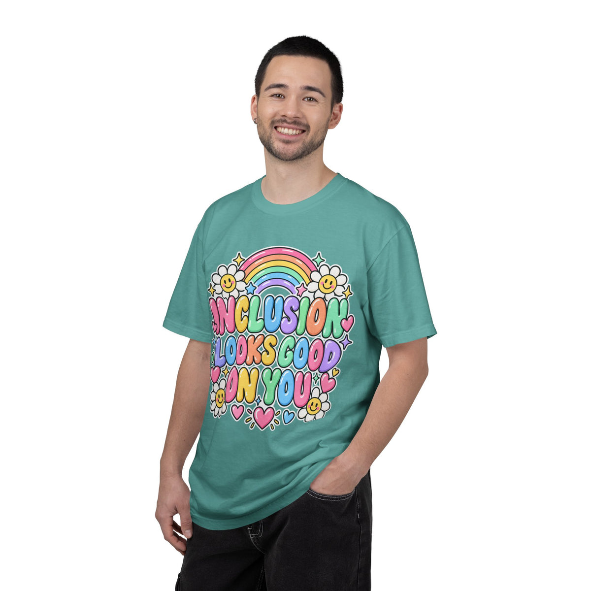 Inclusion Looks Good On You T-Shirt | Rainbow Smiles Graphic Tee