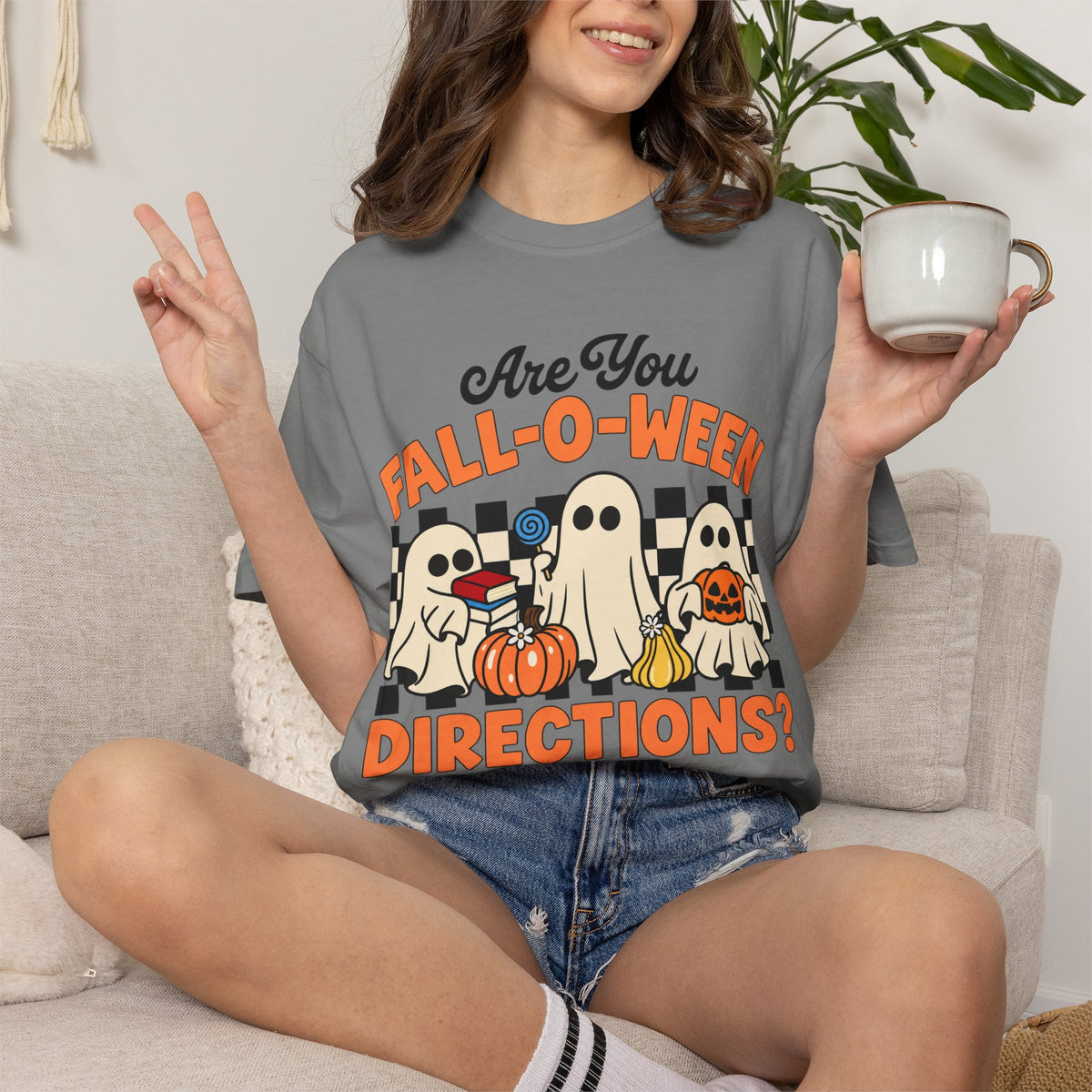 Fall-o-ween Ghosts Directions? T-shirt | Halloween pumpkin retro graphic