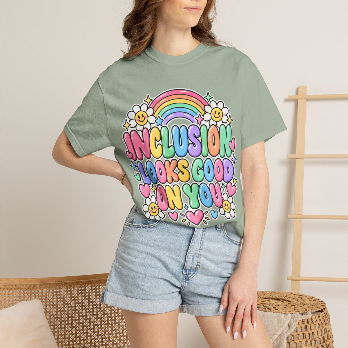Inclusion Looks Good On You T-Shirt | Rainbow Smiles Graphic Tee