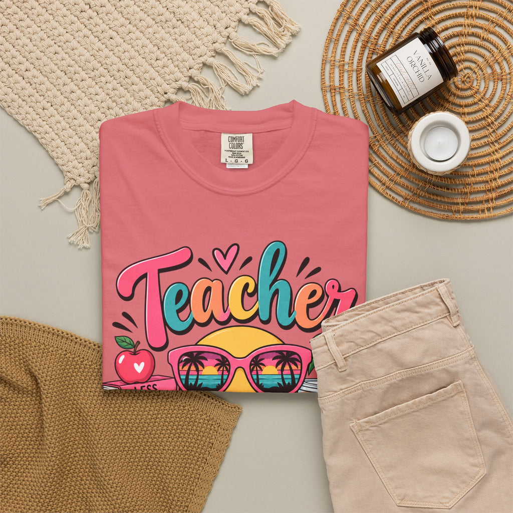Teacher Off Duty T-shirt | Smiley Sunglasses, Books, Palm Trees, Coffee