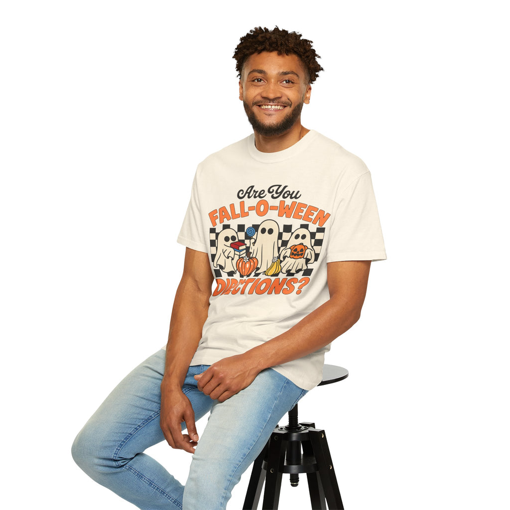 Fall-o-ween Ghosts Directions? T-shirt | Halloween pumpkin retro graphic