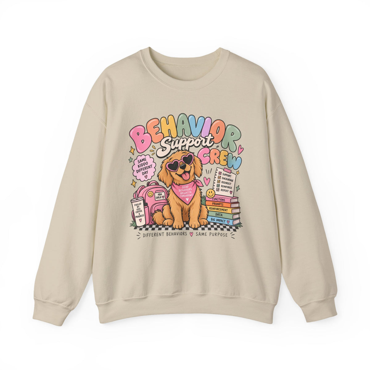 Behavior Support Crew sweatshirt | School Therapy Dog Design, Books & Classroom Icons