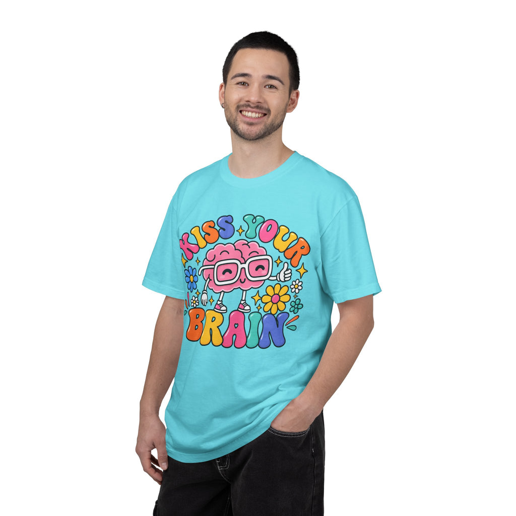 Kiss Your Brain BRI TEE | T-Shirt, Retro Cartoon Brain with Flowers