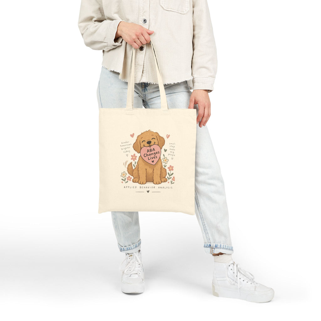 Golden Retriever Puppy Holding Heart tote bag | Cute Dog Illustration, Floral Accents