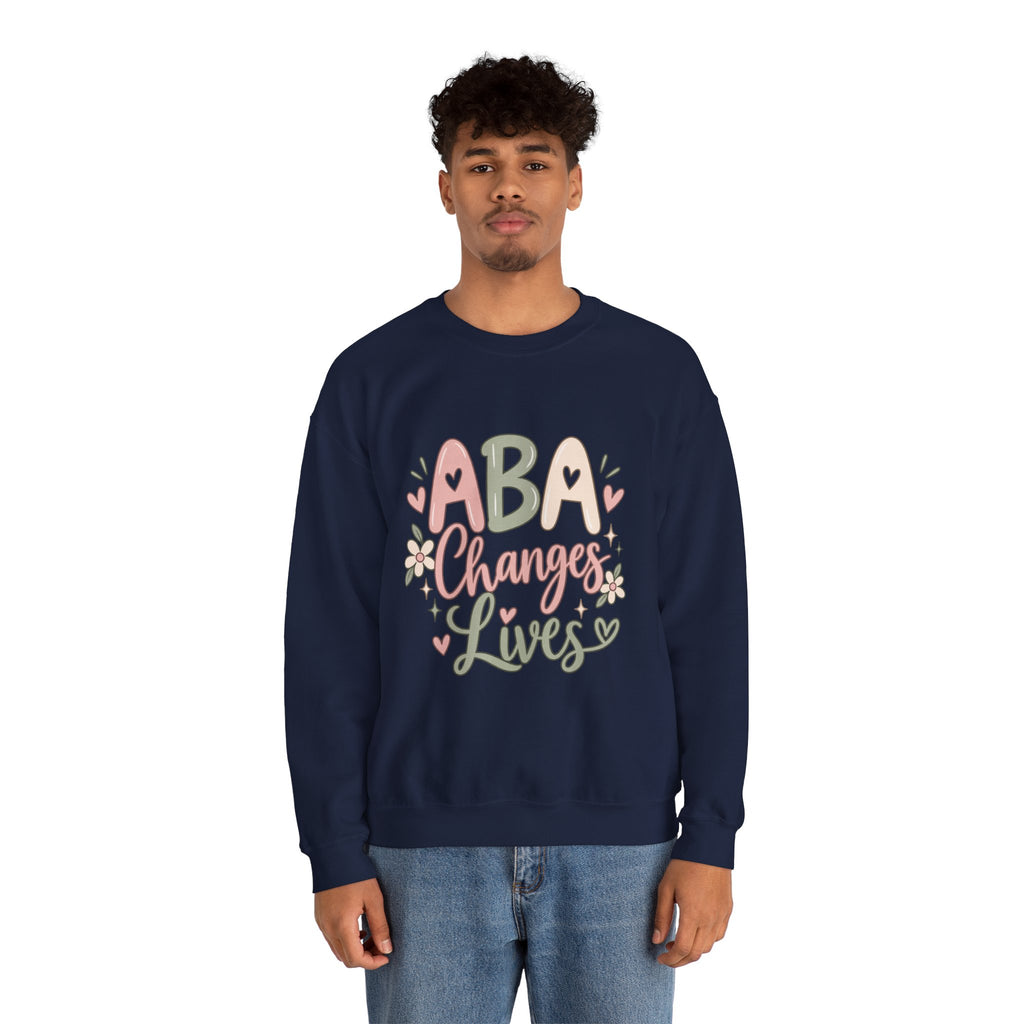 ABA Changes Lives Sweatshirt | Autism Therapy Awareness, Pastel Floral Design