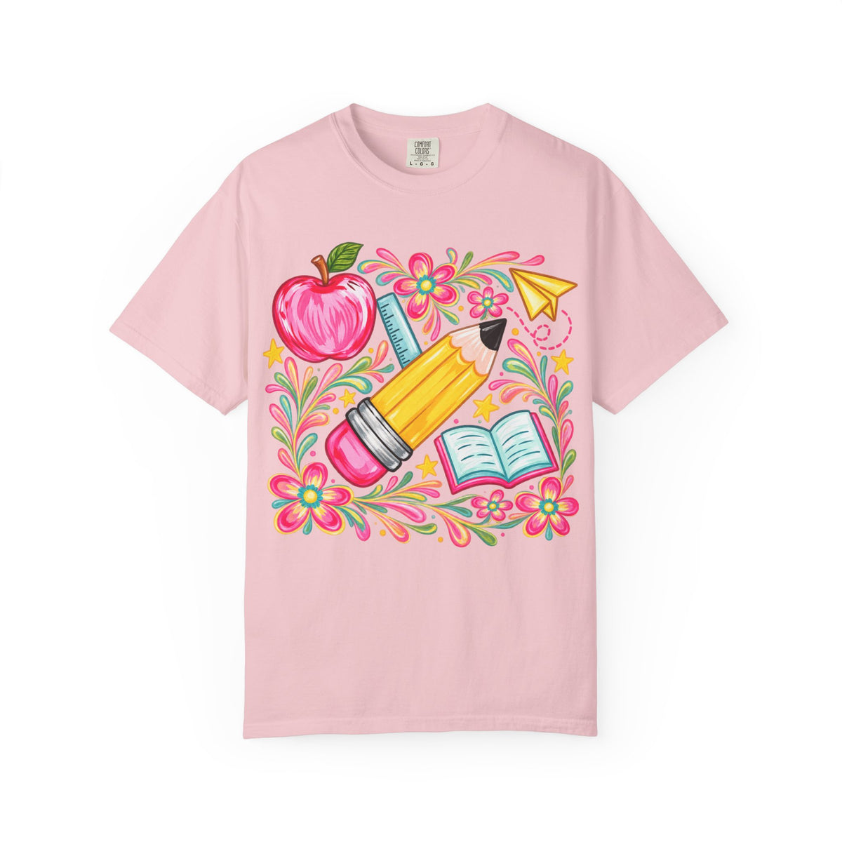 School Supplies Pencil Apple Floral T-shirt | Teacher Student Back to School