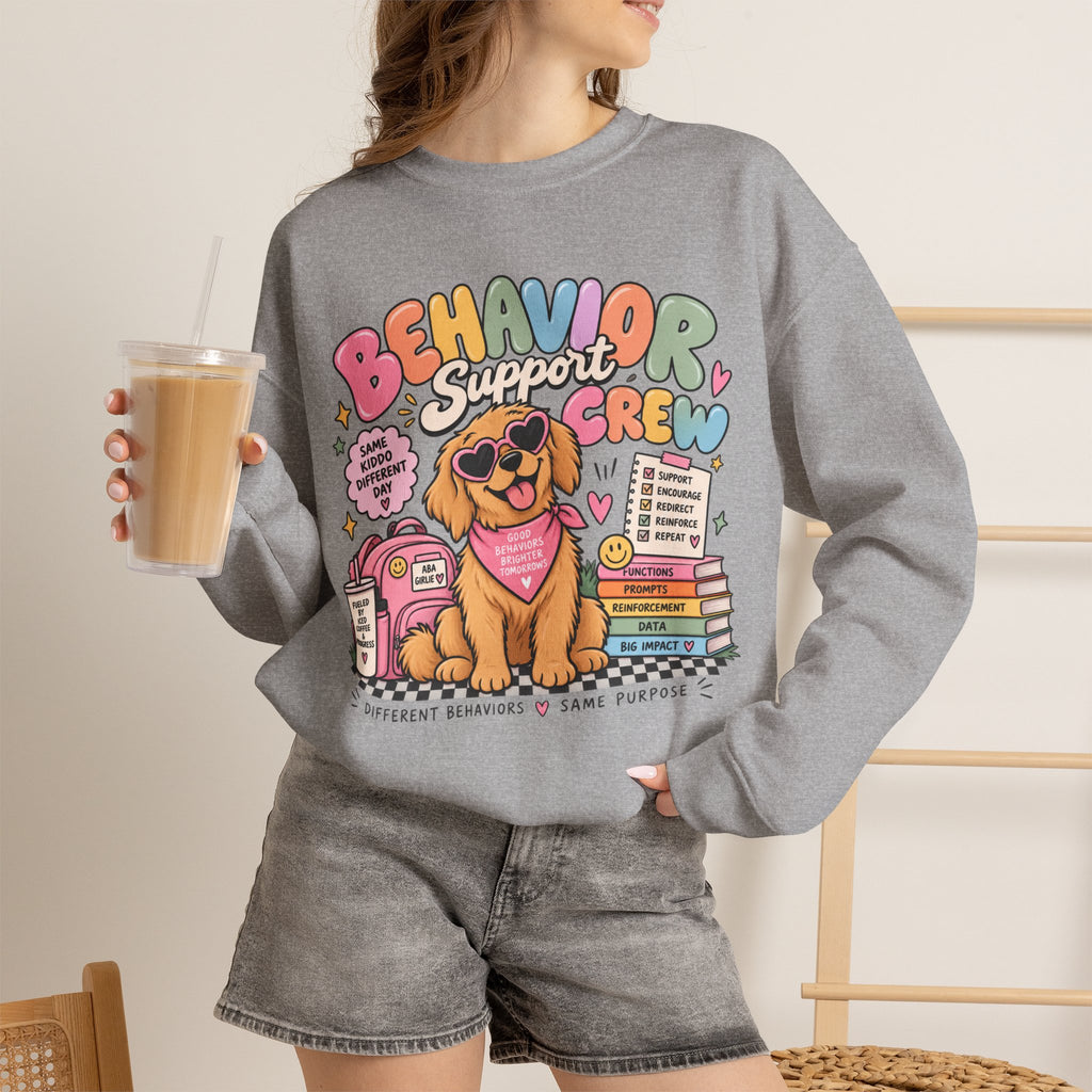 Behavior Support Crew sweatshirt | School Therapy Dog Design, Books & Classroom Icons