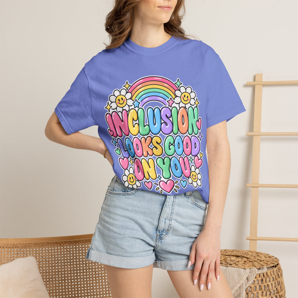 Inclusion Looks Good On You T-Shirt | Rainbow Smiles Graphic Tee
