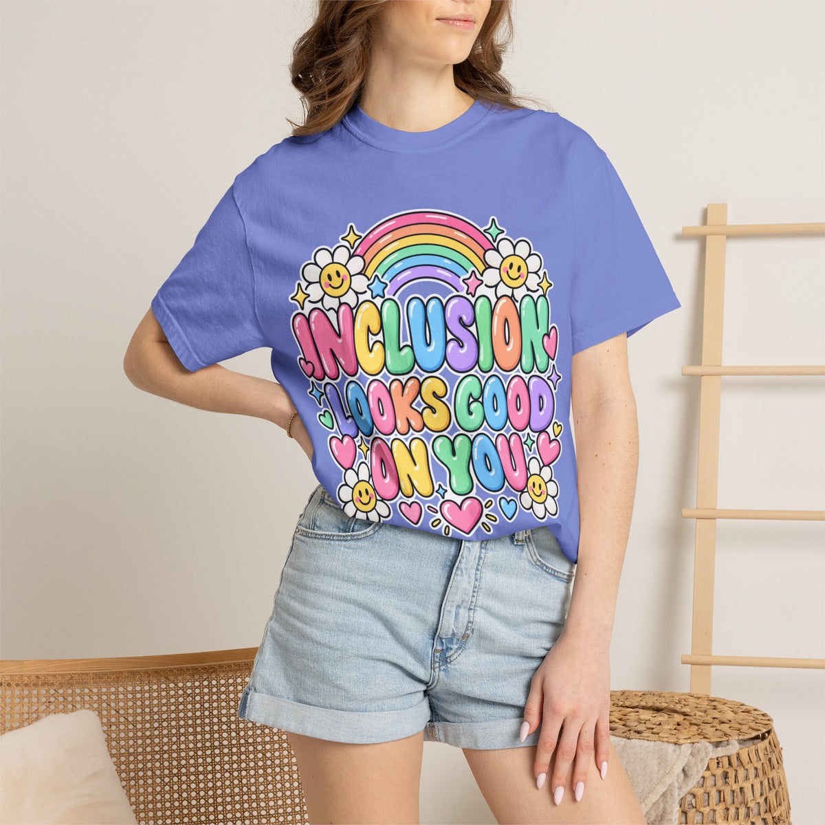 Inclusion Looks Good On You T-Shirt | Rainbow Smiles Graphic Tee