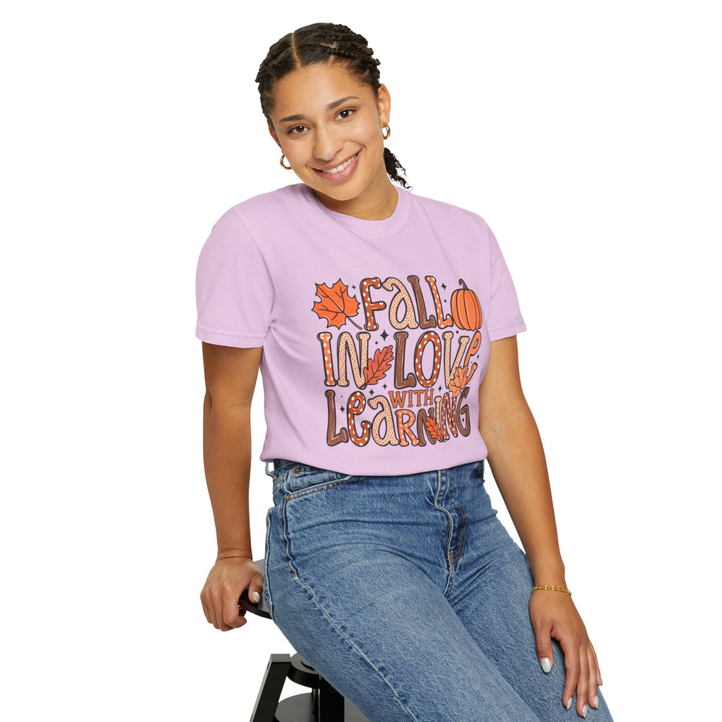 Fall in Love with Learning T-Shirt | Teacher Autumn Pumpkin Leaves