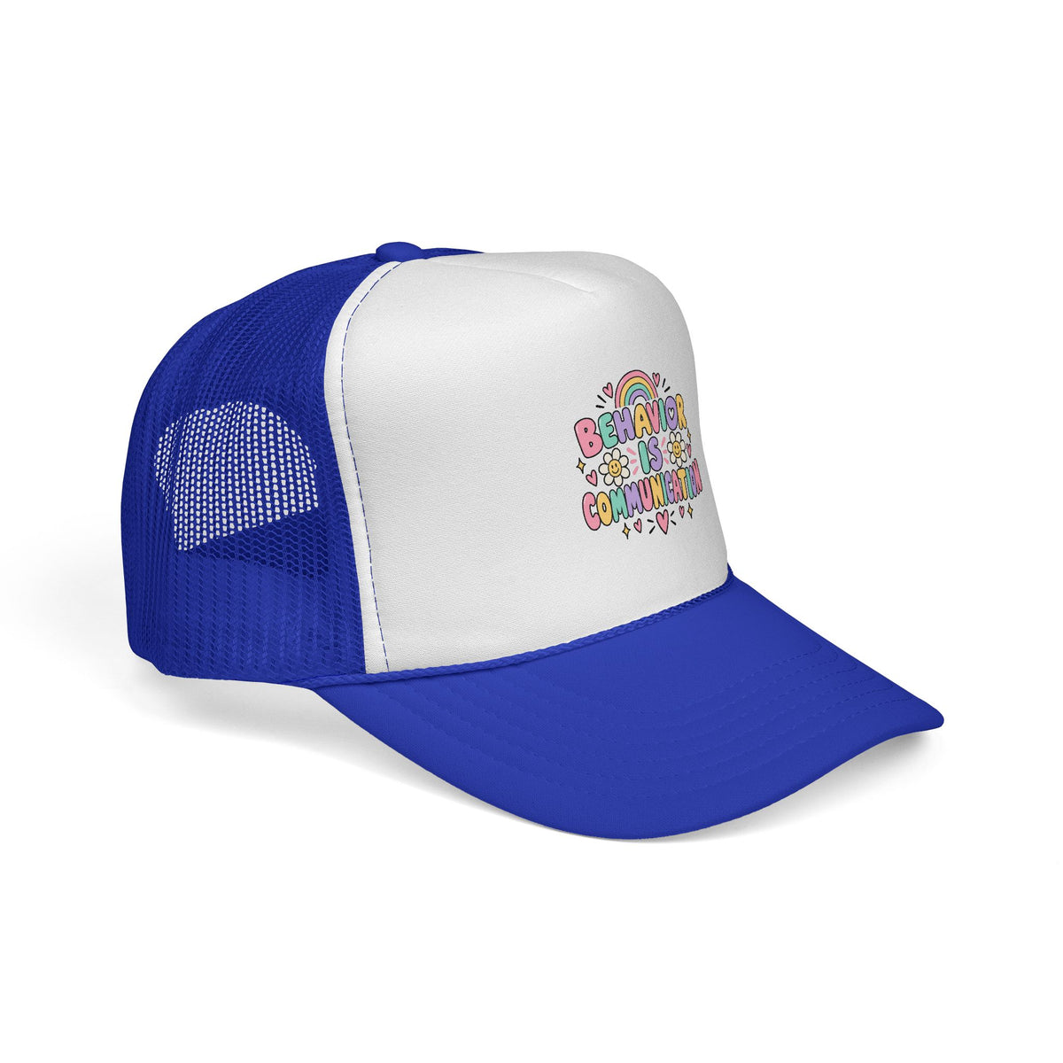 Behavior Is Communication Trucker Cap | Rainbow Floral Illustration