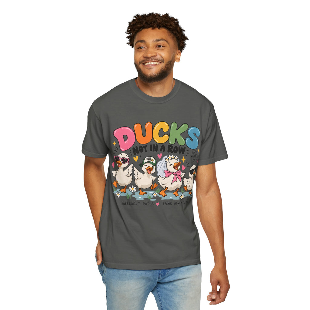 Ducks Not In A Row tee | Cute Duck Illustration T-Shirt, Different Paths Same Adventure