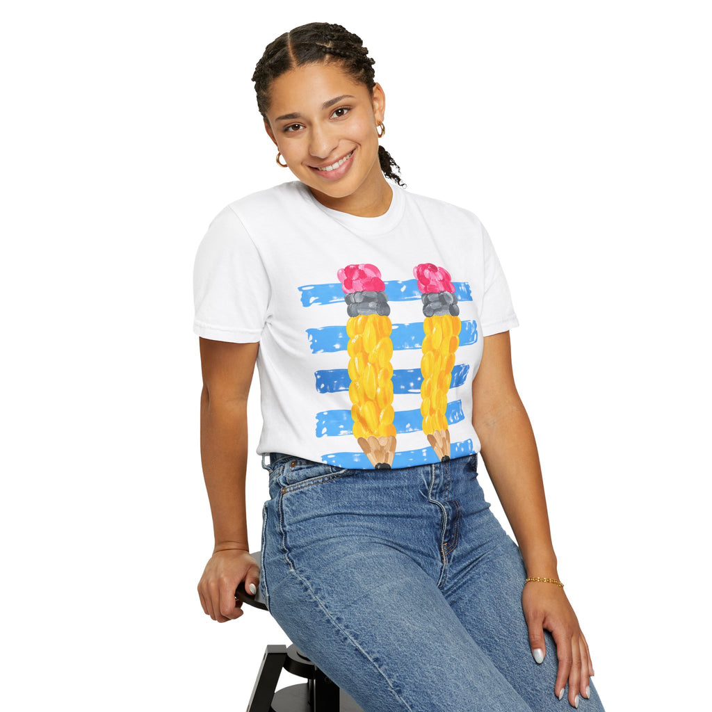 Braided Pencil Illustration T-Shirt | School Art Teacher Tee