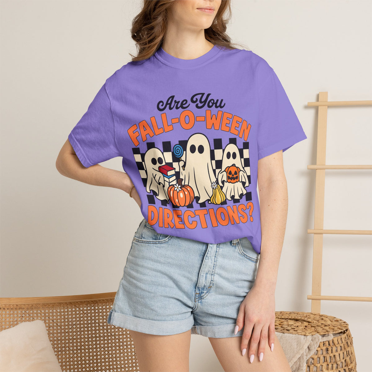 Fall-o-ween Ghosts Directions? T-shirt | Halloween pumpkin retro graphic