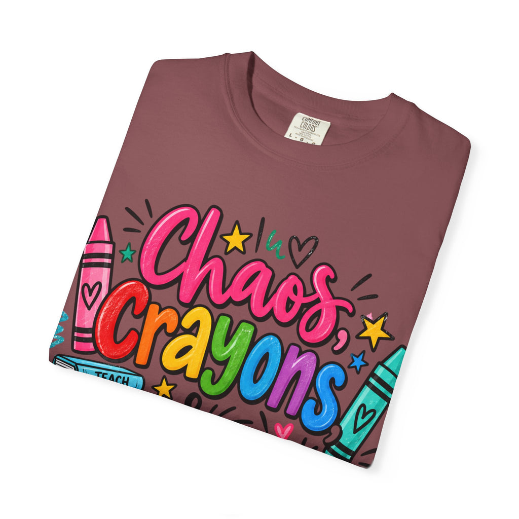 Chaos Crayons & Confidence T-shirt | Colorful Crayon School Art Tee