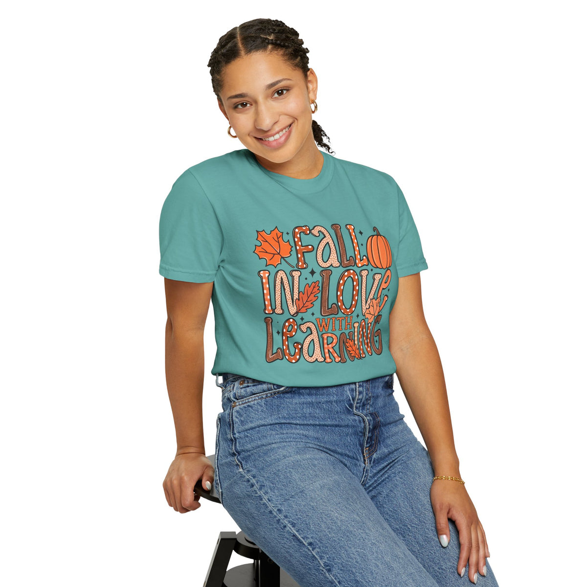 Fall in Love with Learning T-Shirt | Teacher Autumn Pumpkin Leaves