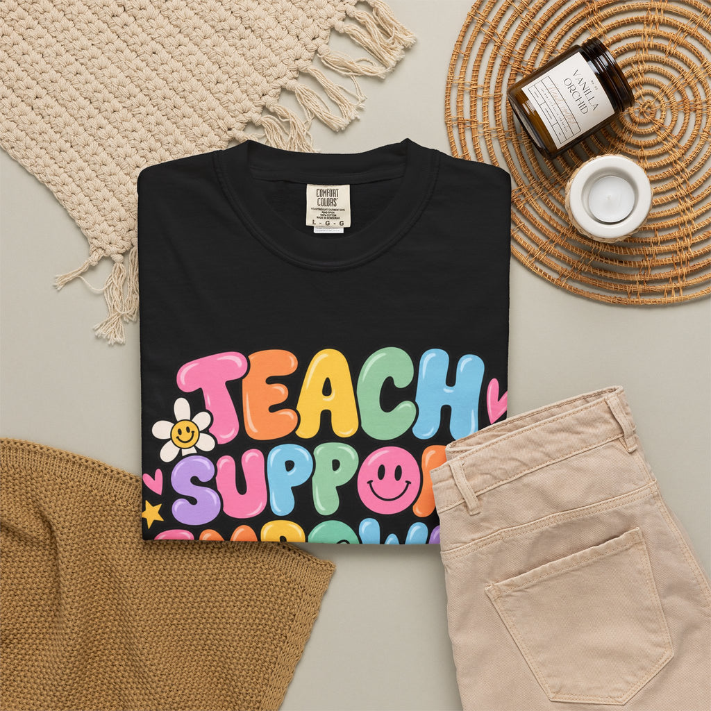 Teach Support Empower Include Repeat T-shirt | Rainbow Positivity Tee