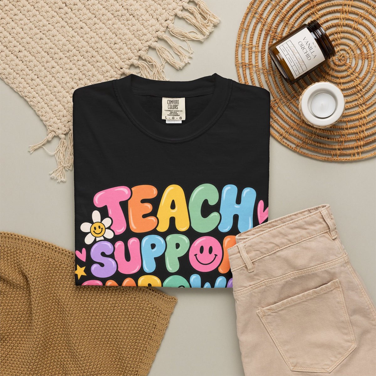 Teach Support Empower Include Repeat T-shirt | Rainbow Positivity Tee
