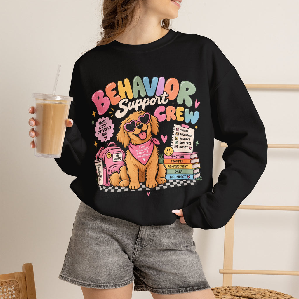 Behavior Support Crew sweatshirt | School Therapy Dog Design, Books & Classroom Icons