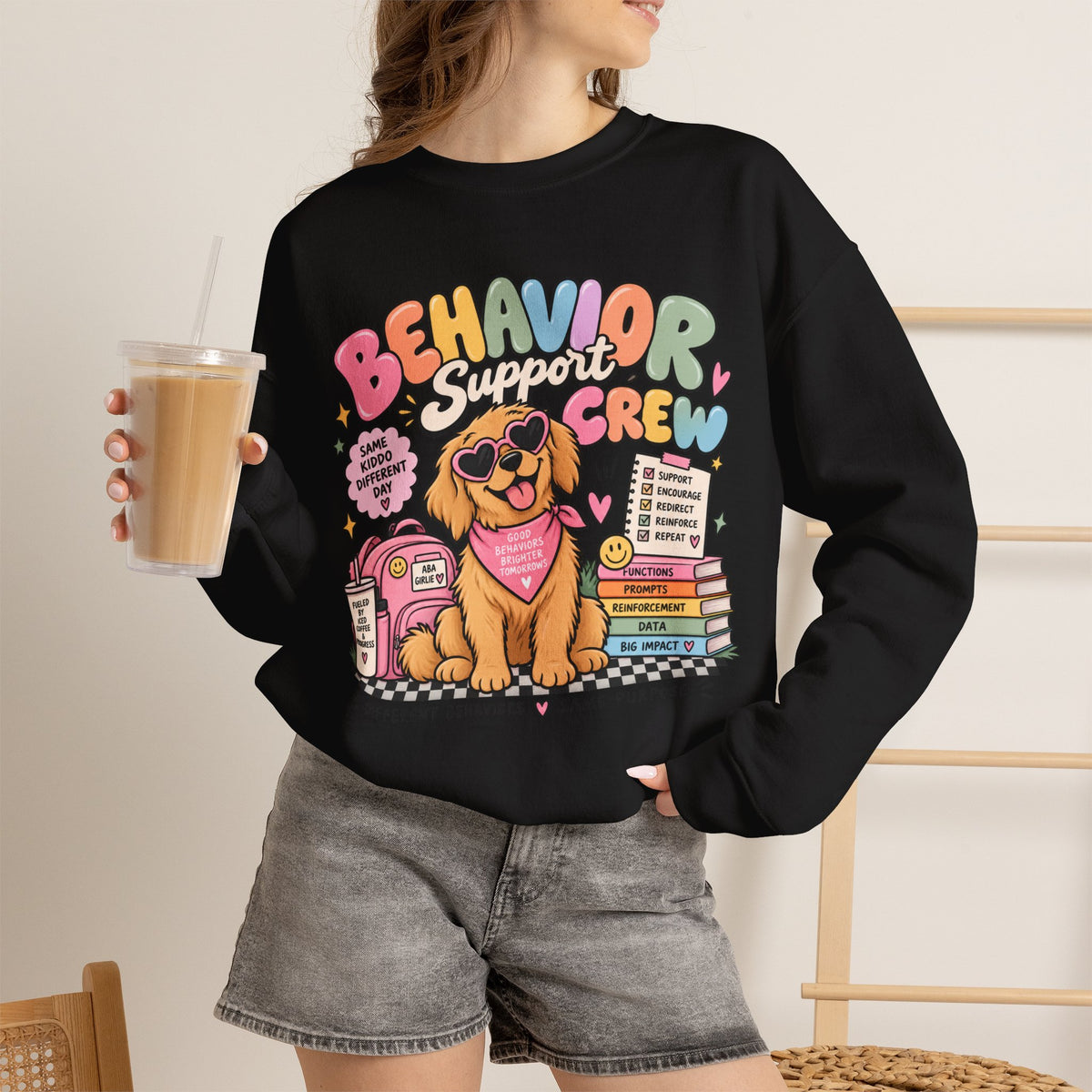 Behavior Support Crew sweatshirt | School Therapy Dog Design, Books & Classroom Icons