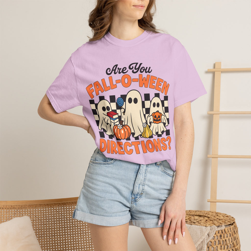 Fall-o-ween Ghosts Directions? T-shirt | Halloween pumpkin retro graphic