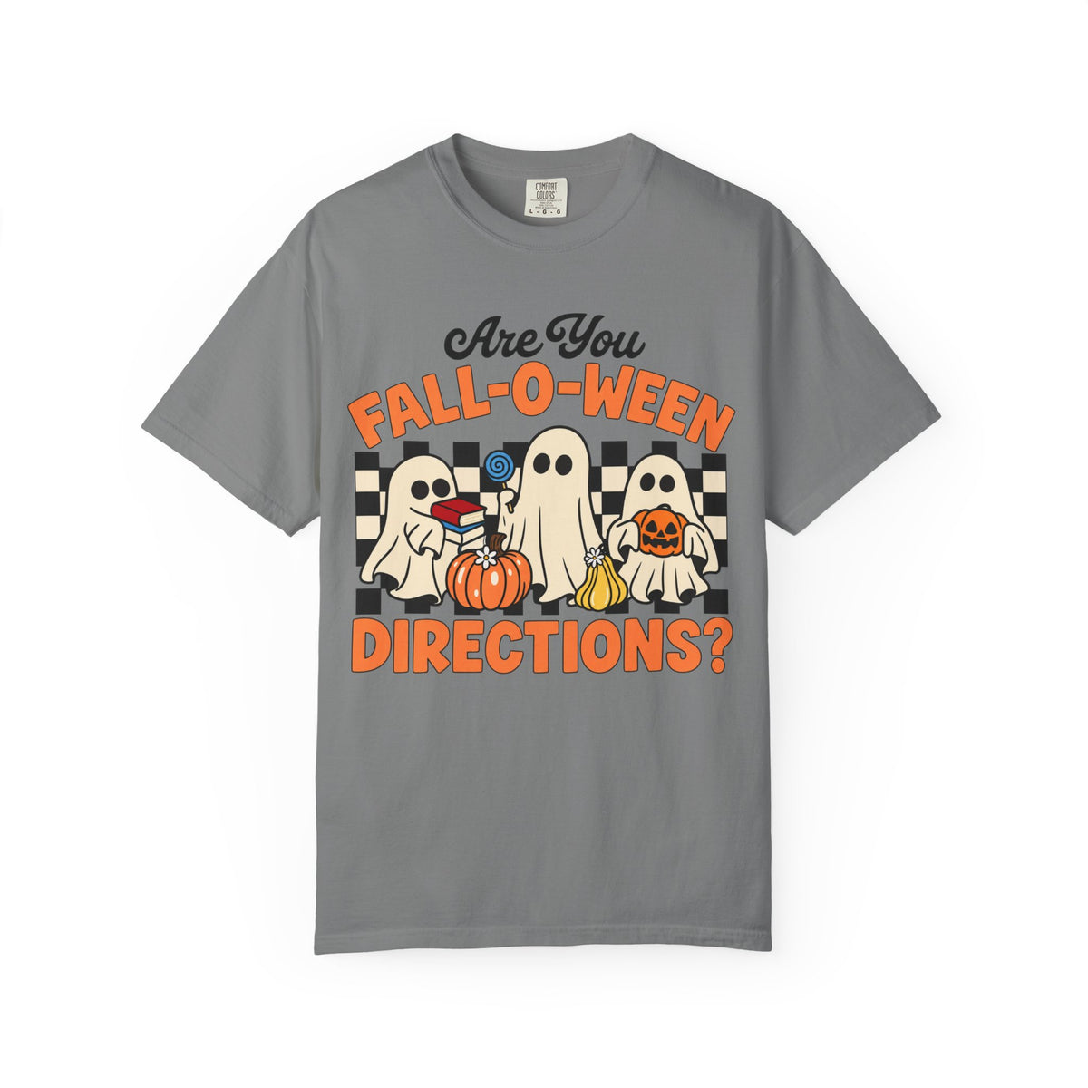 Fall-o-ween Ghosts Directions? T-shirt | Halloween pumpkin retro graphic