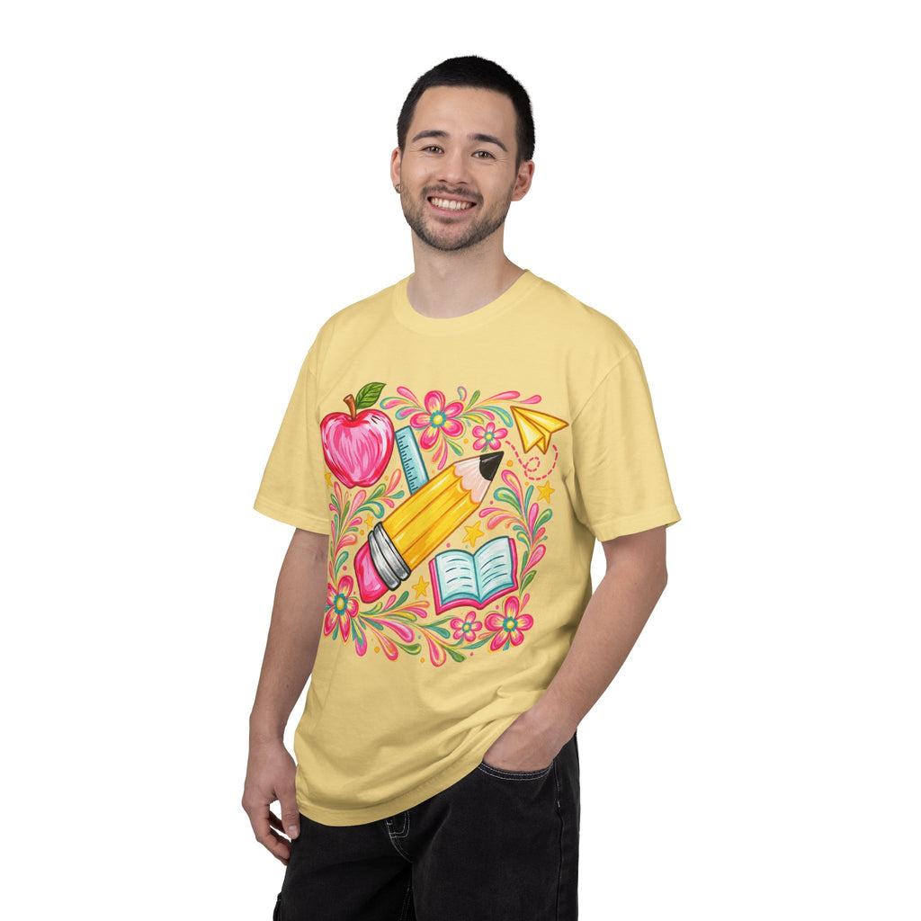 School Supplies Pencil Apple Floral T-shirt | Teacher Student Back to School
