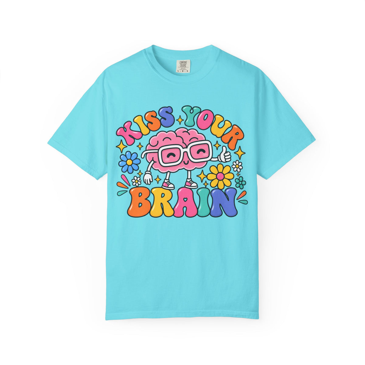 Kiss Your Brain BRI TEE | T-Shirt, Retro Cartoon Brain with Flowers