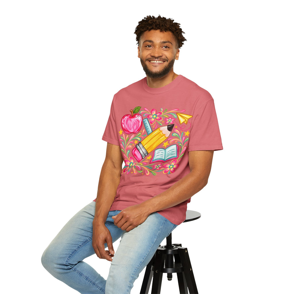 School Supplies Pencil Apple Floral T-shirt | Teacher Student Back to School
