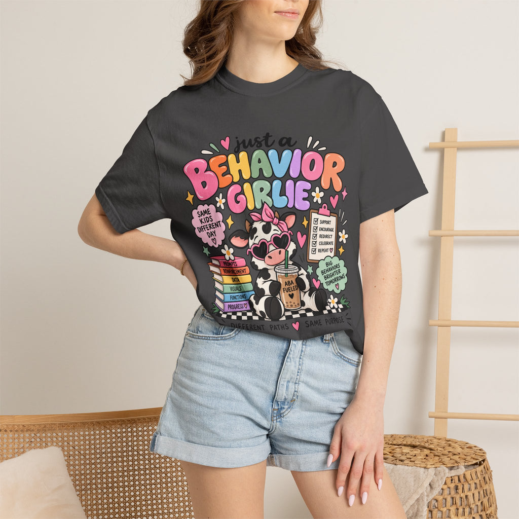 Just a Behavior Girl T-shirt | Cute Cow Therapist Illustration