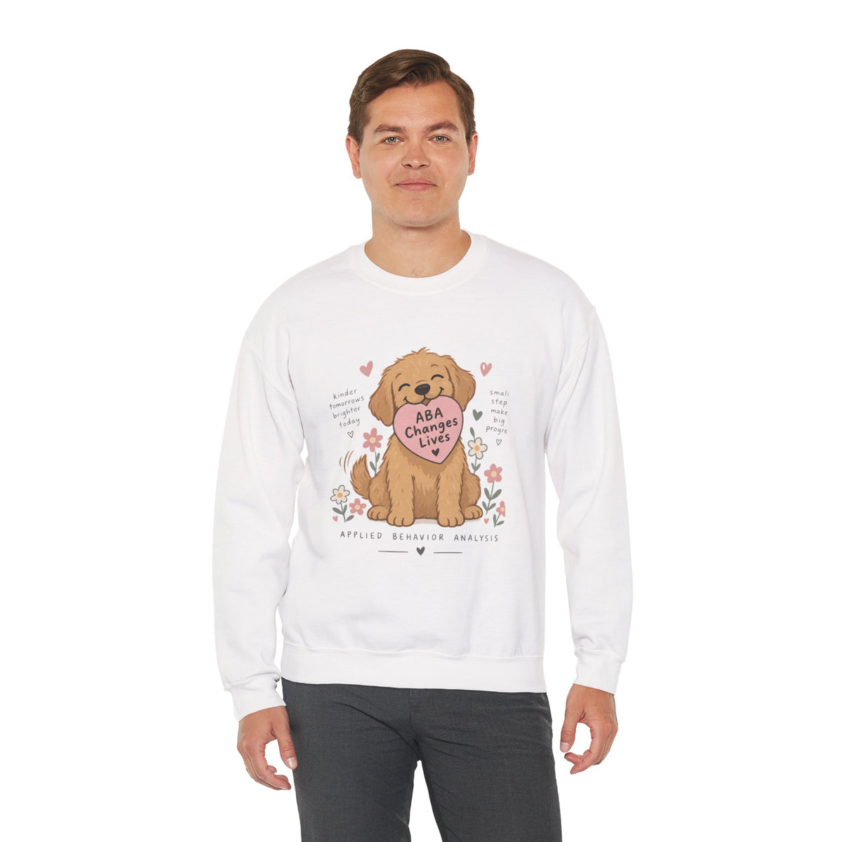Cute Golden Retriever Holding Heart ABA Changes Lives sweatshirt | Applied Behavior Analysis dog design