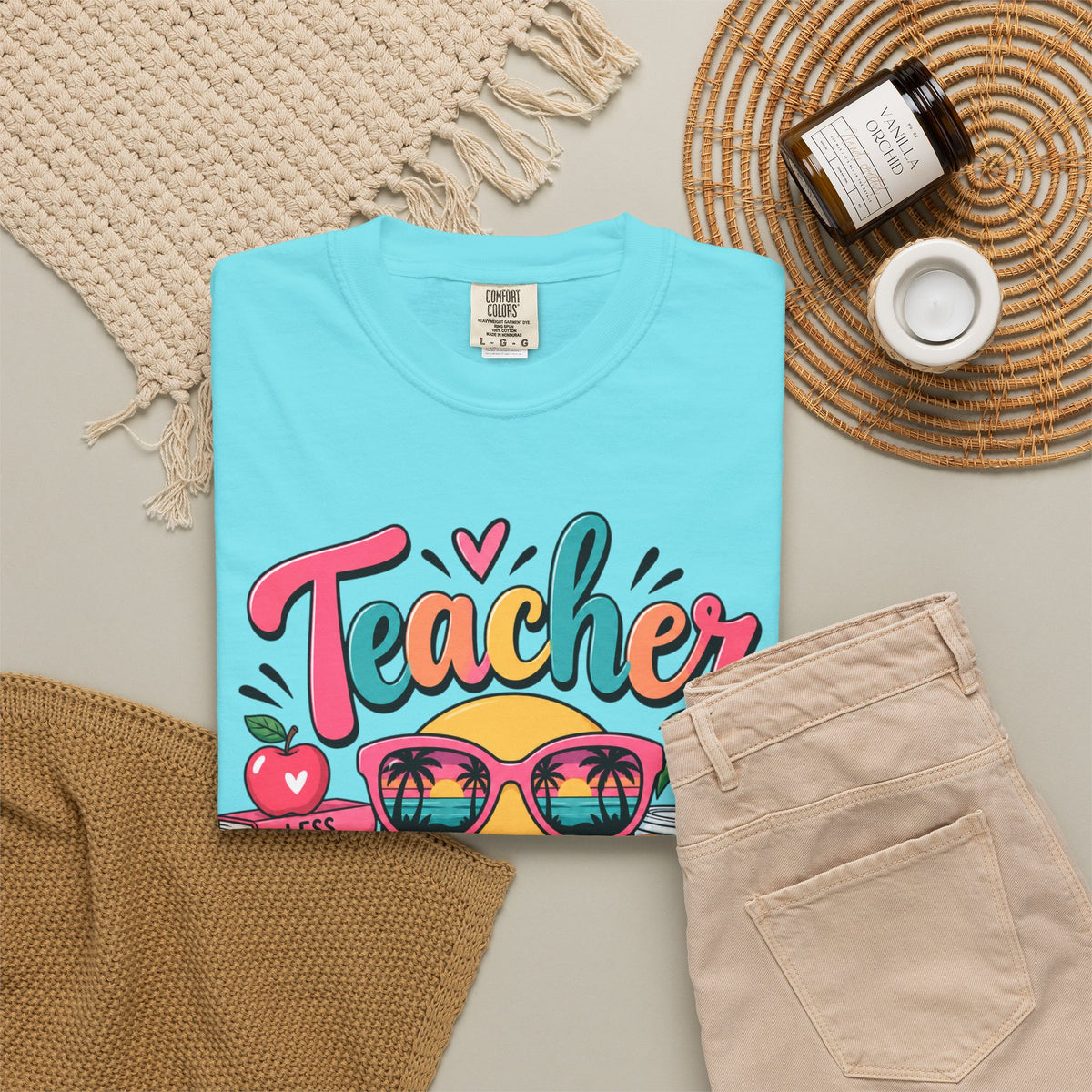 Teacher Off Duty T-shirt | Smiley Sunglasses, Books, Palm Trees, Coffee