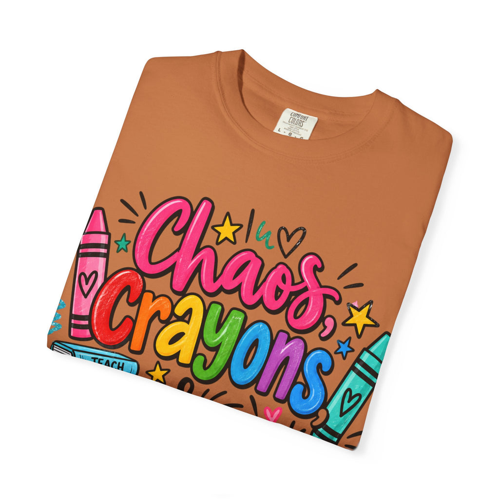 Chaos Crayons & Confidence T-shirt | Colorful Crayon School Art Tee