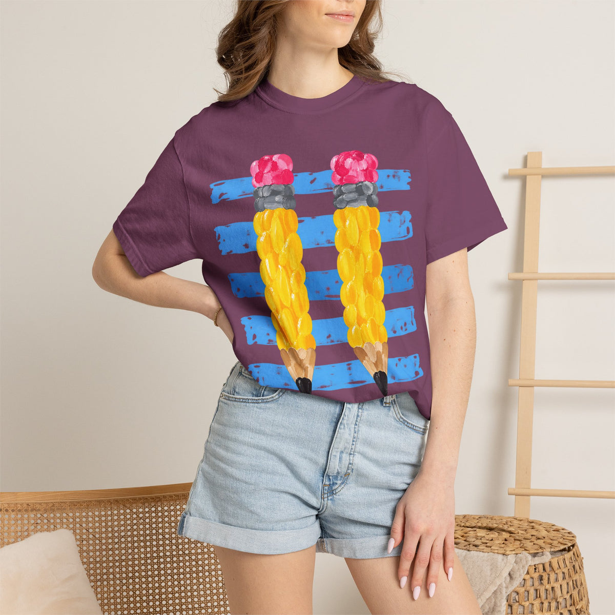 Braided Pencil Illustration T-Shirt | School Art Teacher Tee
