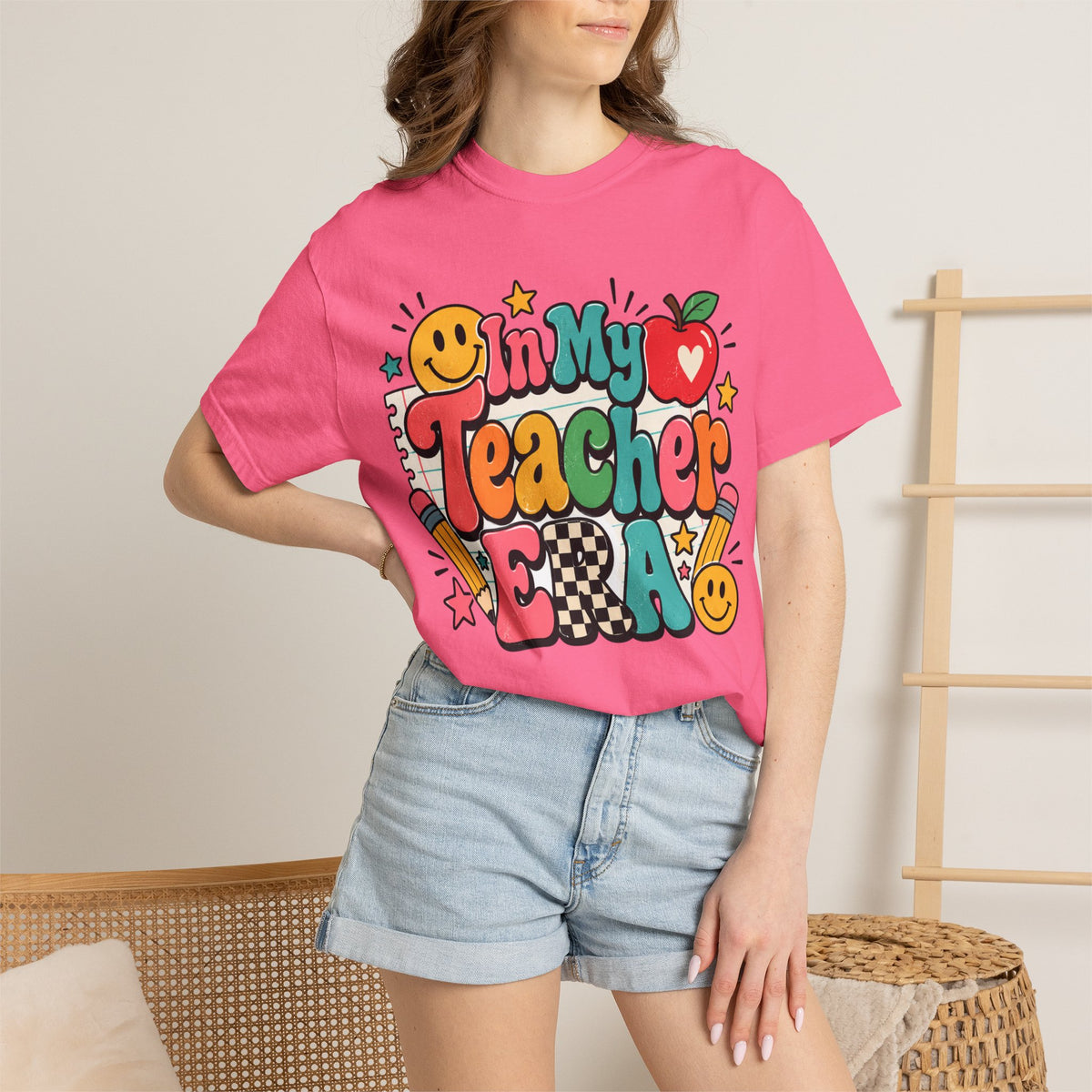 In My Teacher Era T-shirt | Retro School Graphic, Apple & Pencils