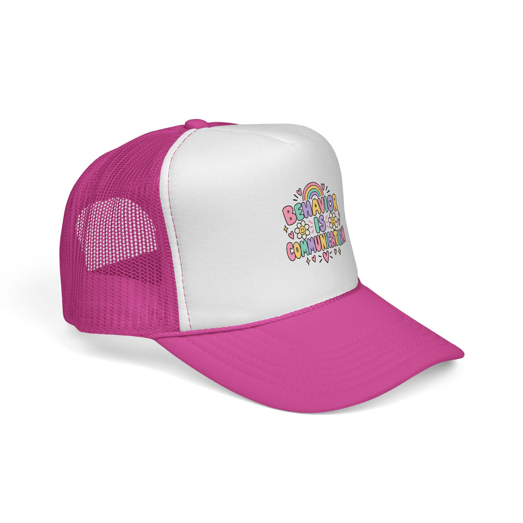 Behavior Is Communication Trucker Cap | Rainbow Floral Illustration
