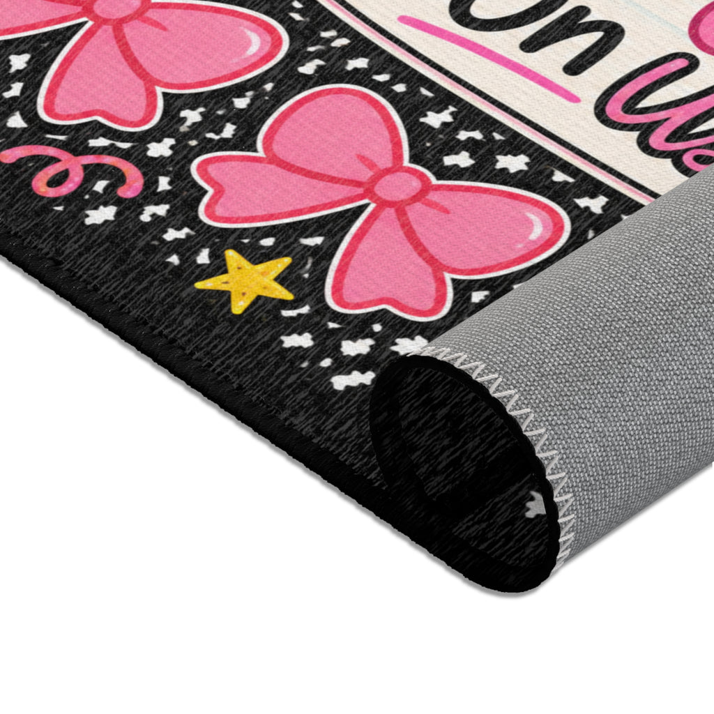 Learning Looks Good On Us Area Rug | Pink Bows, Stars, Classroom Decor