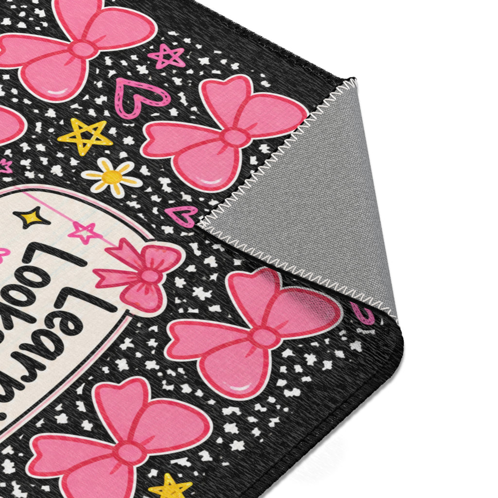 Learning Looks Good On Us Area Rug | Pink Bows, Stars, Classroom Decor