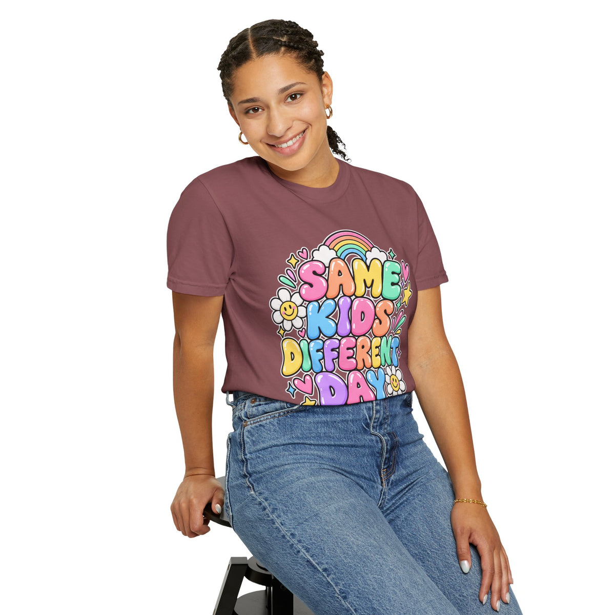 Same Kids Different Day T-shirt | Retro Rainbow Floral Typography