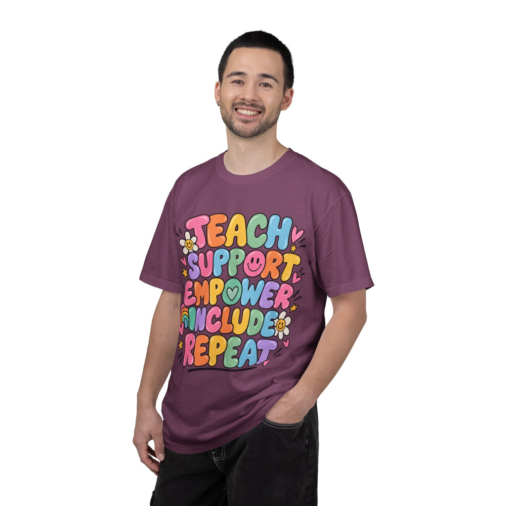 Teach Support Empower Include Repeat T-shirt | Rainbow Positivity Tee