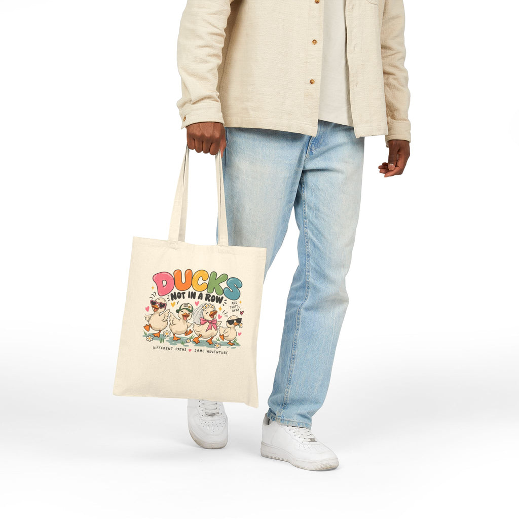 Ducks Not In A Row Tote Bag | Cartoon Ducks Canvas Tote