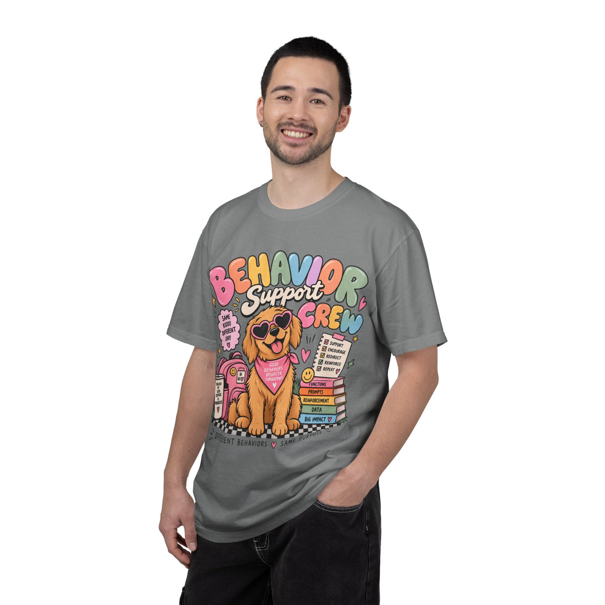 Behavior Support Crew T-shirt | Golden Retriever School Therapy Design