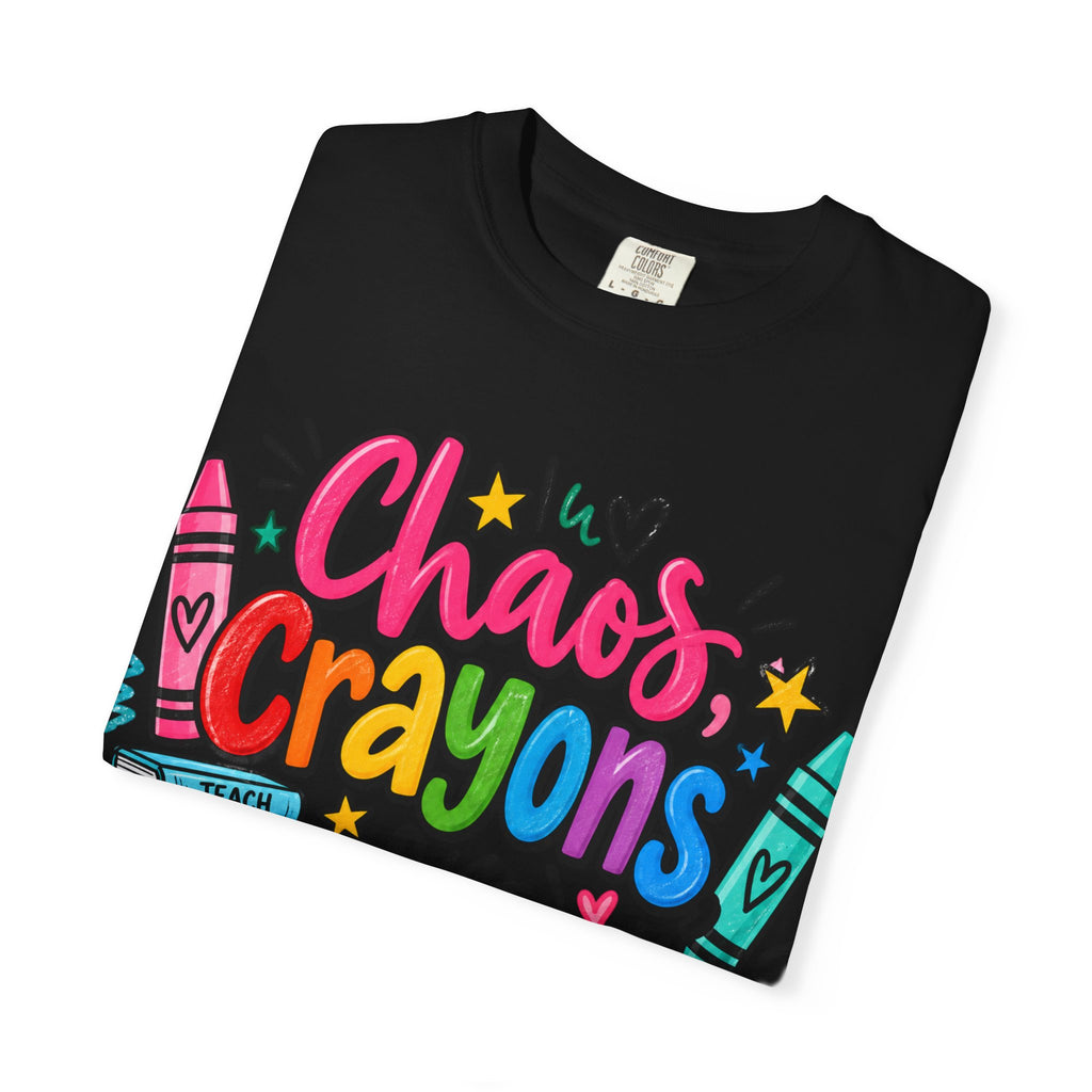 Chaos Crayons & Confidence T-shirt | Colorful Crayon School Art Tee