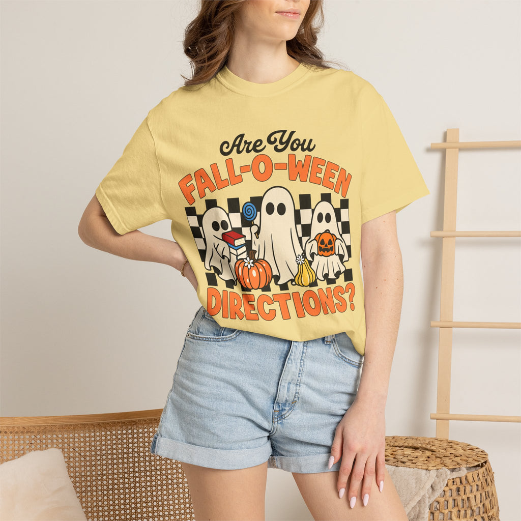 Fall-o-ween Ghosts Directions? T-shirt | Halloween pumpkin retro graphic