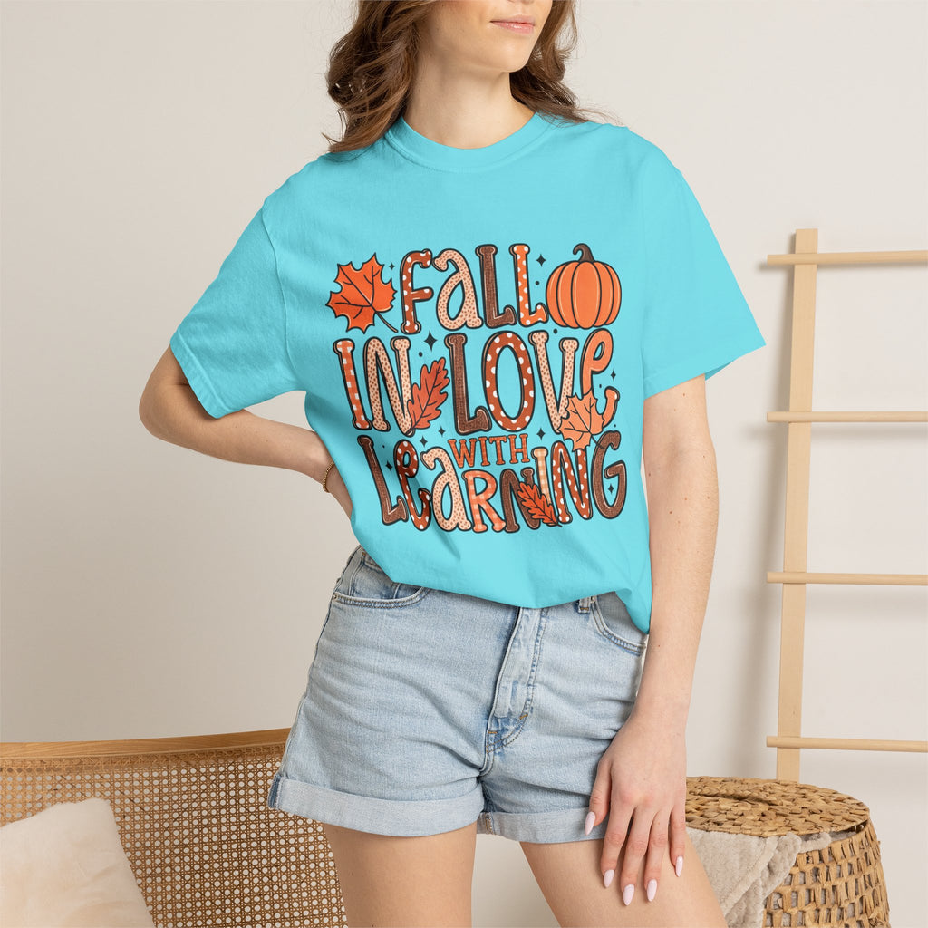 Fall in Love with Learning T-Shirt | Teacher Autumn Pumpkin Leaves
