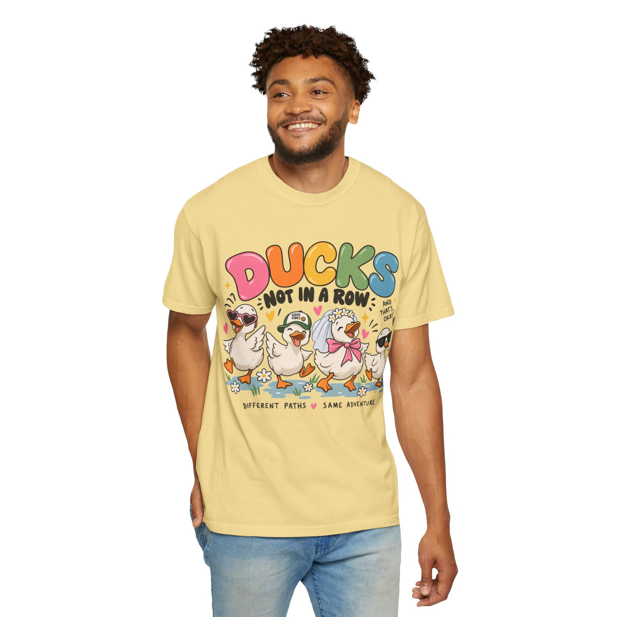 Ducks Not In A Row tee | Cute Duck Illustration T-Shirt, Different Paths Same Adventure