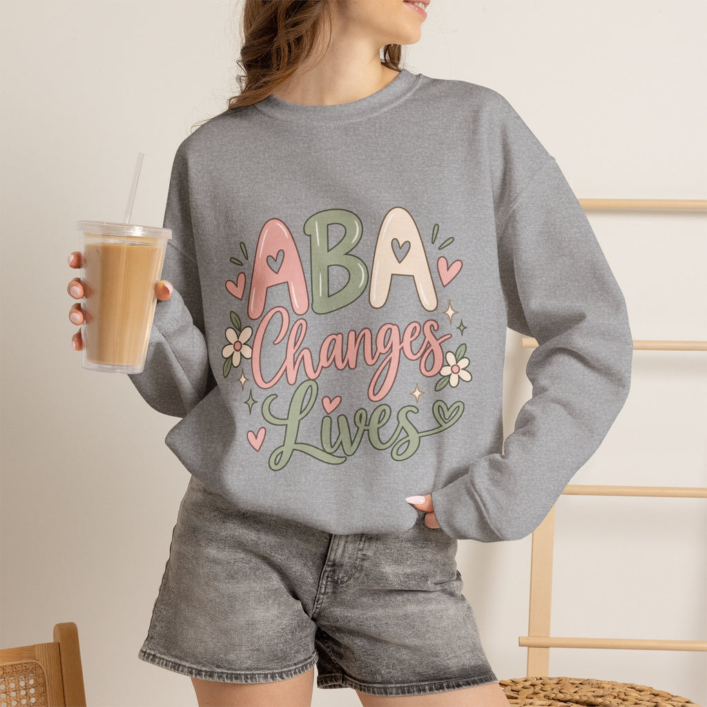 ABA Changes Lives Sweatshirt | Autism Therapy Awareness, Pastel Floral Design