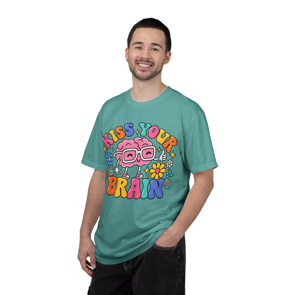 Kiss Your Brain BRI TEE | T-Shirt, Retro Cartoon Brain with Flowers